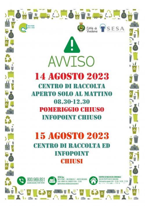 CHIUSURE DEL MESE DI AGOSTO 2023