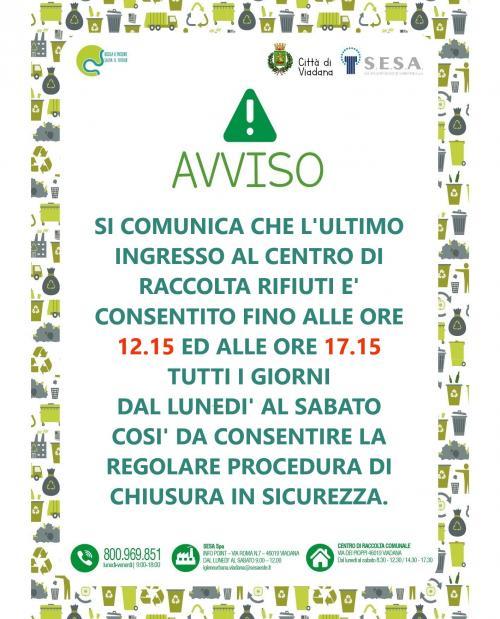 ULTIMO ACCESSO AL CENTRO DI RACCOLTA