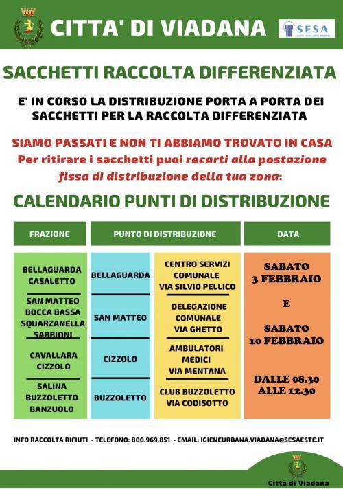 PUNTI FISSI DI DISTRIBUZIONE SACCHETTI - FRAZIONI NORD