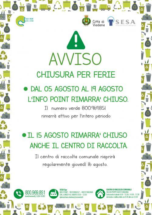 L\'INFO POINT CHIUDE PER FERIE
