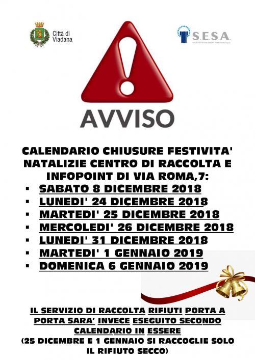 CHIUSURA FESTIVITA\' NATALIZIE