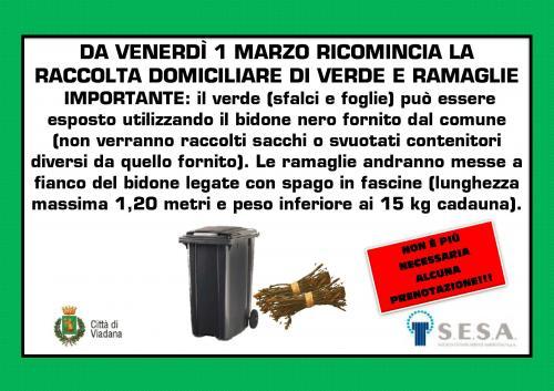 1 MARZO - RIAPERTURA RACCOLTA DOMICILIARE DEL VERDE