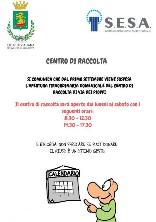 CHIUSURA DOMENICALE DEL CENTRO DI RACCOLTA