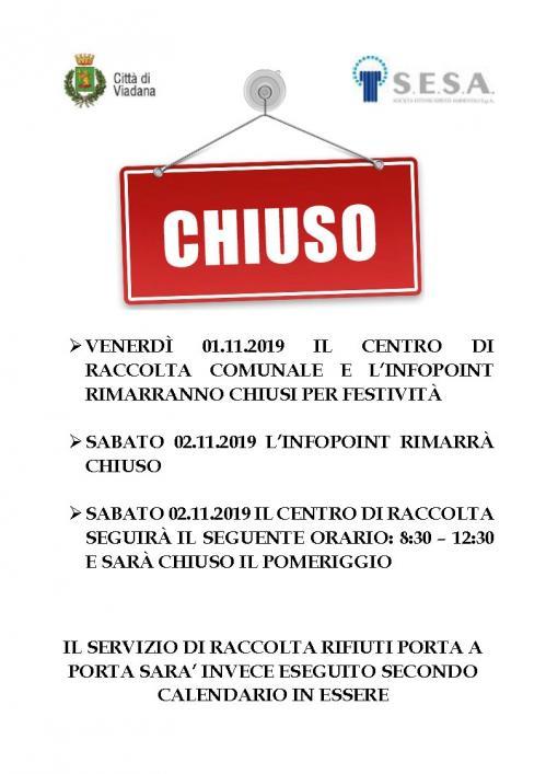 CHIUSURE 1 E 2 NOVEMBRE