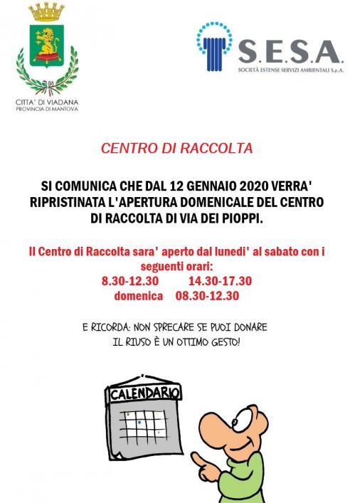 CENTRO DI RACCOLTA  APERTURA DOMENICALE