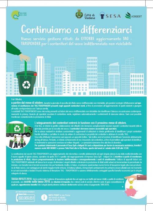 A PARTIRE DAL 16 OTTOBRE SOSTITUZIONE TAG BIDONI RACCOLTA SECCO