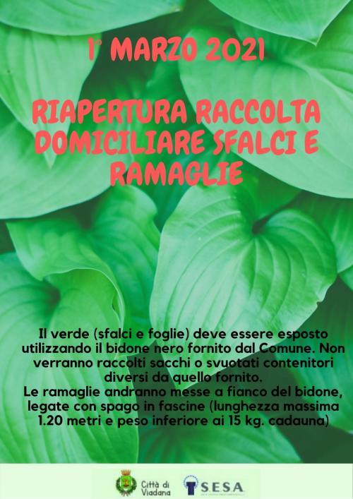 1 MARZO - RIAPERTURA RACCOLTA DOMICILIARE SFALCI E RAMAGLIE
