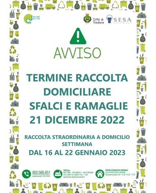 CHIUSURA DELLA RACCOLTA A DOMICILIO PER SFALCI E RAMAGLIE